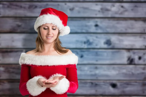 Imagem composta de menina bonita em roupa de santa — Fotografia de Stock