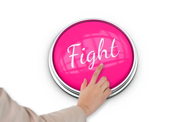 Hand drückt rosa Knopf für Brustkrebs-Bewusstsein — Stockfoto