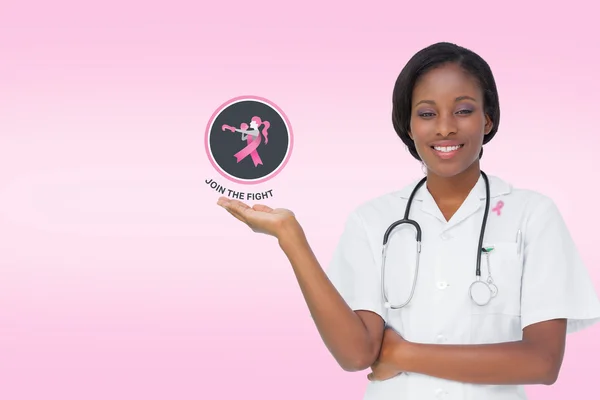 Doctor with breast cancer awareness message — Stock Photo, Image