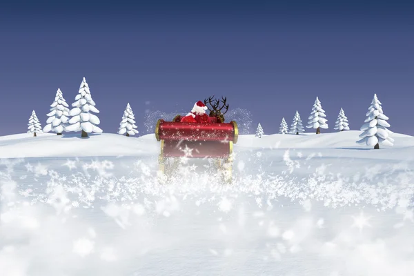 Zusammengesetztes Bild des Weihnachtsmannes, der seinen Schlitten fliegt — Stockfoto