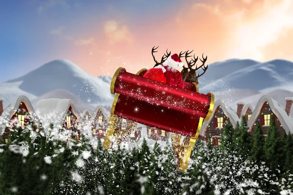 Composite image of santa flying his sleigh — Stock Photo, Image