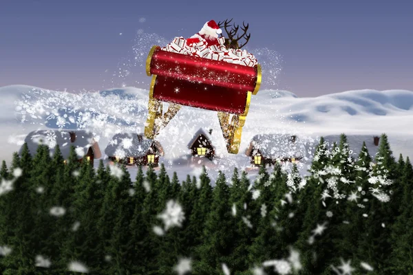 Composite image of santa flying his sleigh — Stock Photo, Image