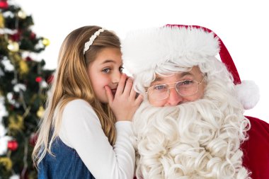 Little girl teling santa claus a secret clipart
