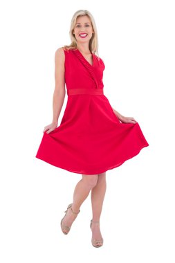 Stylish blonde in red dress clipart