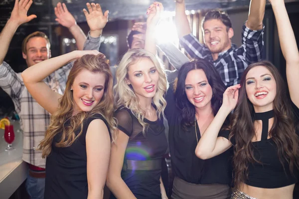 Stylish friends dancing and smiling — Stock Photo, Image