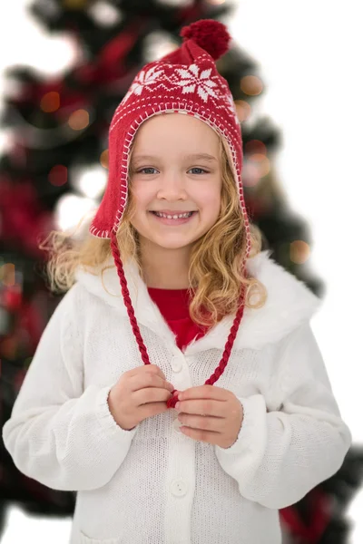 Festive little girl in hat and scarf — Stock Photo, Image