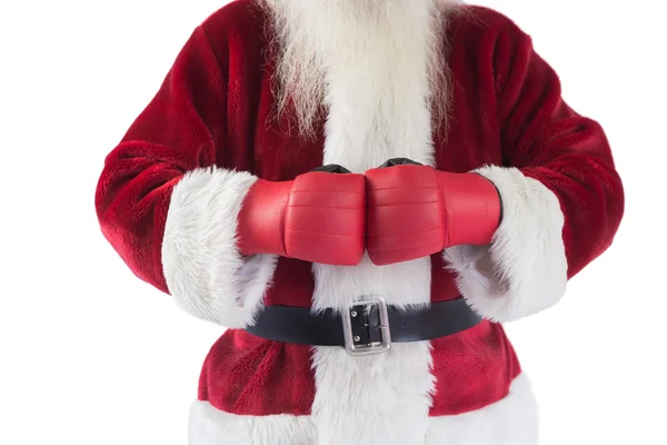 Santa Claus draagt bokshandschoenen — Stockfoto