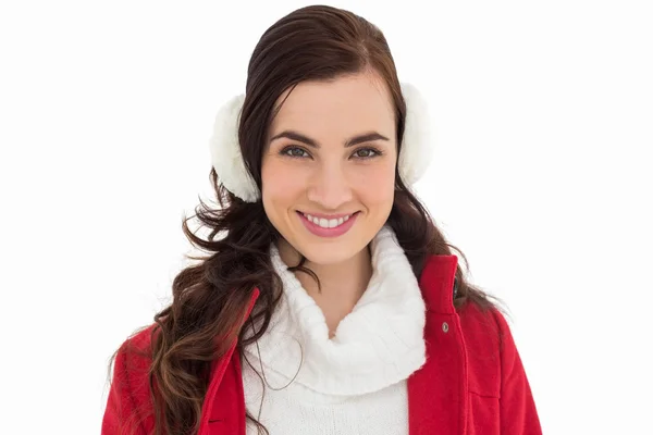 Portrait of a smiling brunette with winter wear — Stock Photo, Image