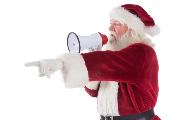 Santa points et utilise mégaphone — Photo