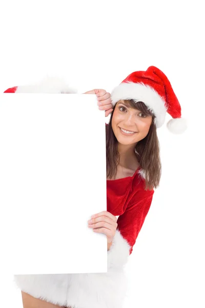 Cute santa girl holding poster — Stock Photo, Image