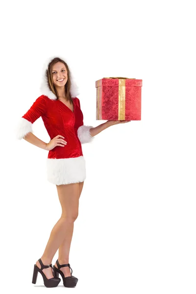 Bastante santa chica sosteniendo regalo —  Fotos de Stock