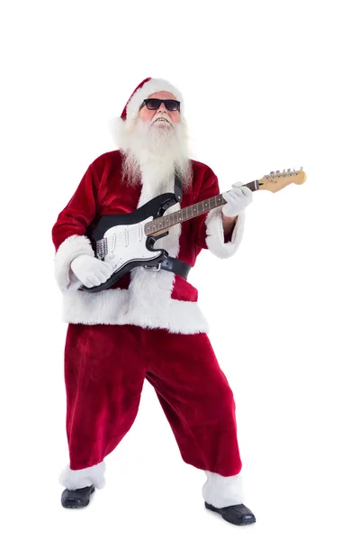 Papai Noel toca guitarra com óculos de sol — Fotografia de Stock