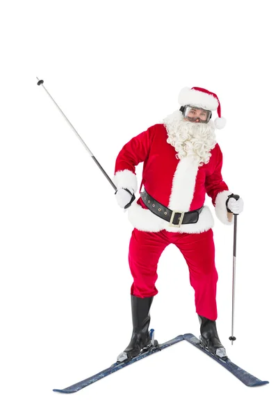 Portret szczęśliwy santa Claus na nartach — Zdjęcie stockowe