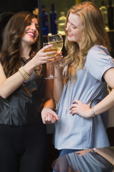 Bonitos amigos bebiendo vino juntos — Foto de Stock