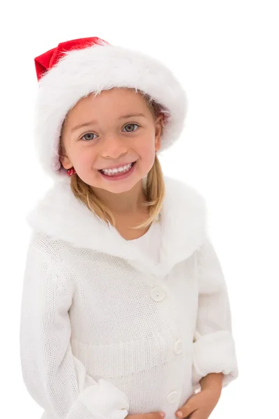 Petite fille mignonne portant un chapeau de Père Noël — Photo