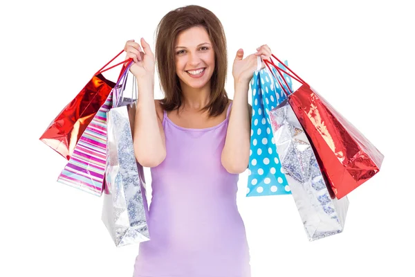 Sonriente mujer sosteniendo bolsa — Foto de Stock