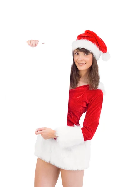 一张漂亮的圣诞老人女孩控股海报 — 图库照片