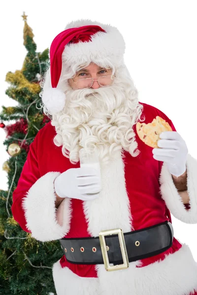 Cheerful santa eating a cookie — Stock Photo, Image