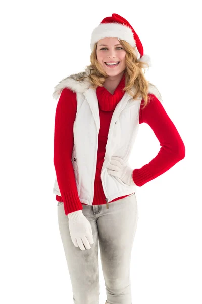 Smiling pretty blonde standing in warm clothes — Stock Photo, Image