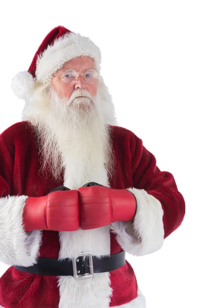 Papai Noel usa luvas de boxe — Fotografia de Stock