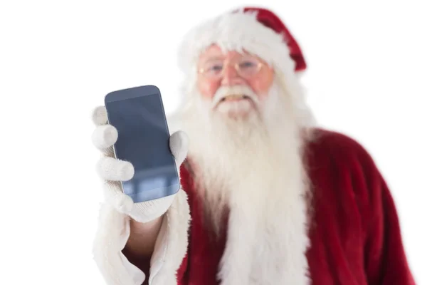Santa Claus visar smartphone — Stockfoto