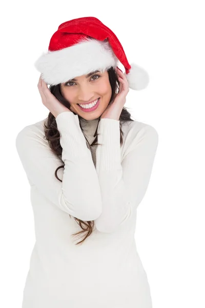 Festive brunette smiling at camera Royalty Free Stock Images