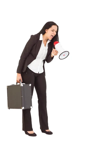 Mooie zakenvrouw schreeuwen met megafoon — Stockfoto