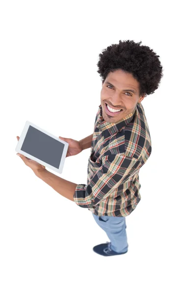Šťastný muž hospodářství digitální tablet — Stock fotografie