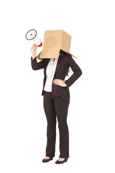 Anonymous businesswoman holding a megaphone — Stock Photo, Image