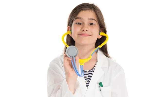 Ragazzina che finge di essere un medico — Foto Stock