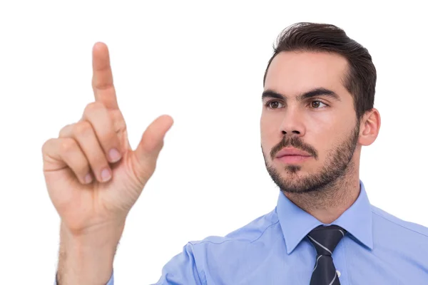 Businessman measuring something with his fingers — Stock Photo, Image