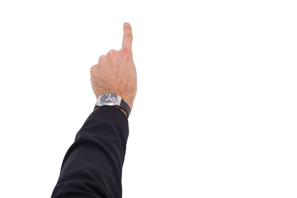 Zakenman hand met watch wijzen iets — Stockfoto