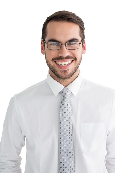 Hombre de negocios feliz con gafas posando —  Fotos de Stock