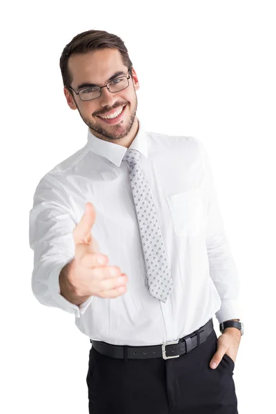 Happy businessman with glasses offering handshake — Stock Photo, Image