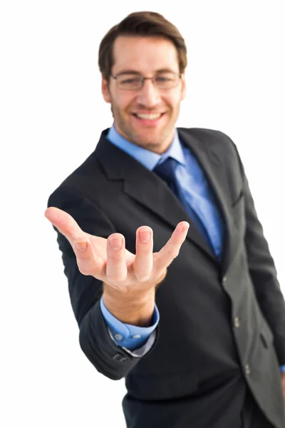 Podnikatel se drží za ruku v prezentaci — Stock fotografie