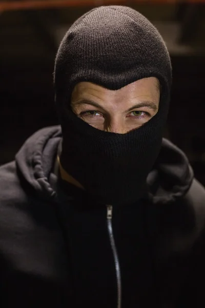 Portrait of burglar wearing a balaclava — Stock Photo, Image