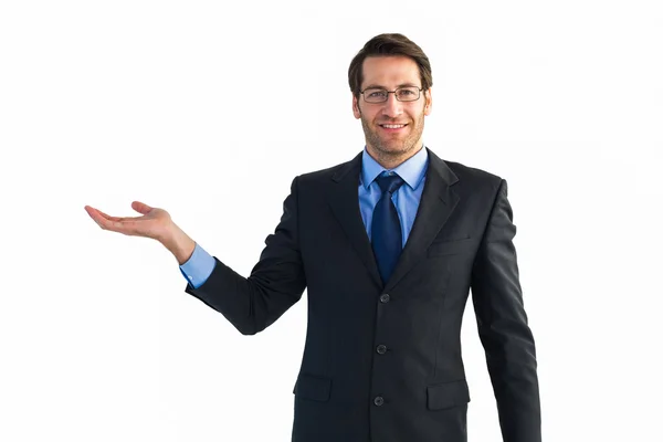 Businessman with empty hand open Royalty Free Stock Photos