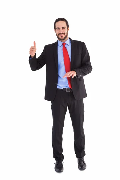 Lachende zakenman geven duimen omhoog — Stockfoto
