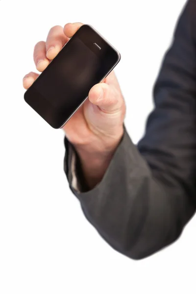 Hand of businessman showing smartphone — Stock Photo, Image