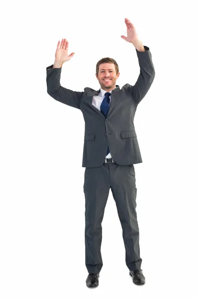 Hombre de negocios feliz con las manos arriba — Foto de Stock