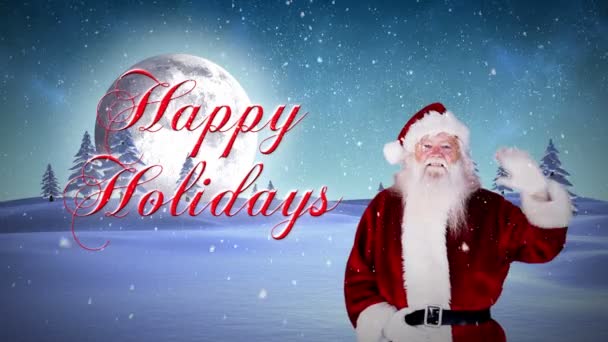 Santa waving at camera with happy holidays message — Stock Video