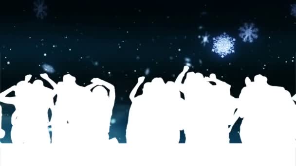 Mavi kar tanesi ve dans eden kalabalık gece kulübü — Stok video