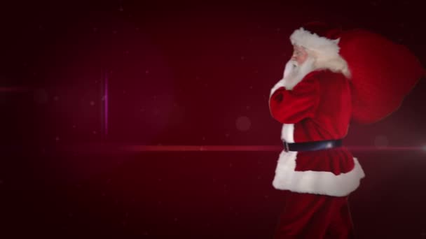 Santa entrega regalos con mensaje de Navidad — Vídeo de stock