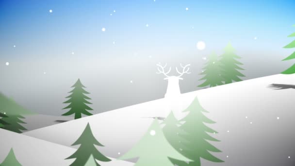 剪下杉木树森林和飞行圣诞老人与问候 — 图库视频影像