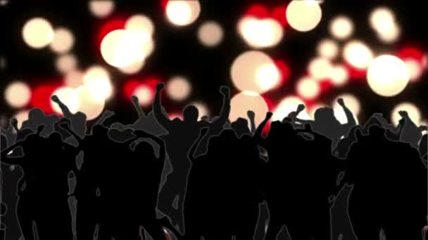 Táncoló tömeg mozog a fekete fény izzó körök — Stock videók