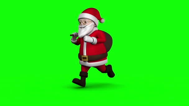 Cartoon-Weihnachtsmann läuft auf grünem Hintergrund — Stockvideo