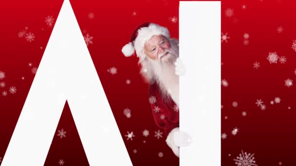 Santa peeking around the word sale on festive background — Stock Video