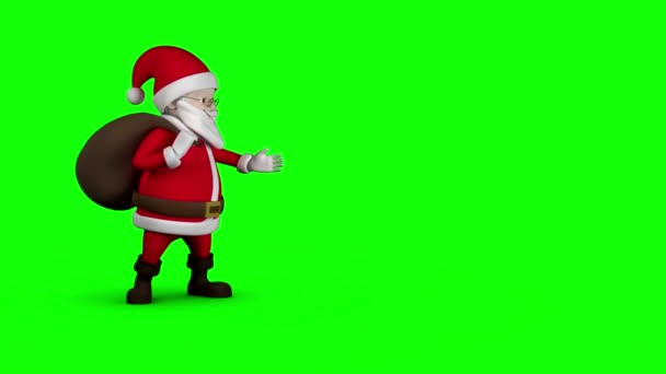 Cartoon Santa walking on green background — Stock Video