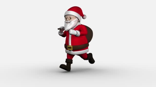 Cartoon Santa in esecuzione su sfondo bianco — Video Stock