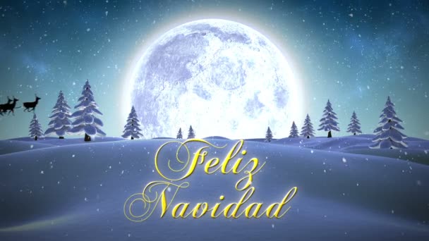 Feliz mensaje de navidad con Papá Noel volador — Vídeo de stock